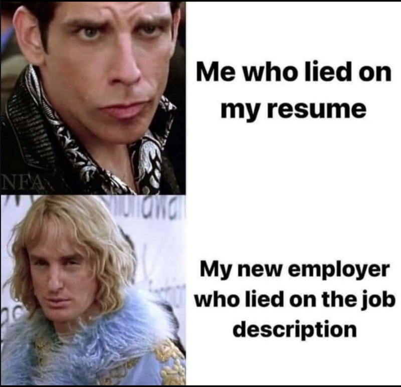 NFAN Me who lied on my resume My new employer who lied on the job description
