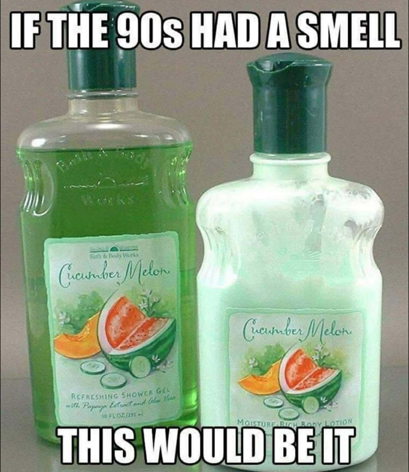 IF THE 90S HAD A SMELL Bath & Body WoPKS Cucumber Melon Cucumber Melon REFRESHING SHOWER GEL with Papa Extract and On Your 10 FL OZ/291 MOISTURE RICH BODY LOTION THIS WOULD BE IT