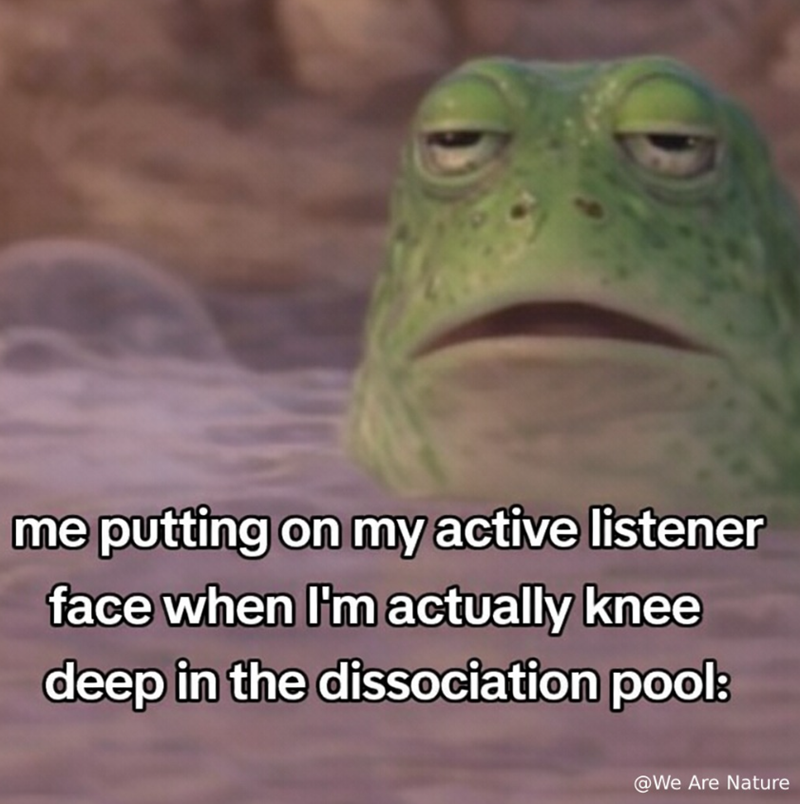 me putting on my active listener face when I'm actually knee deep in the dissociation pool: @We Are Nature