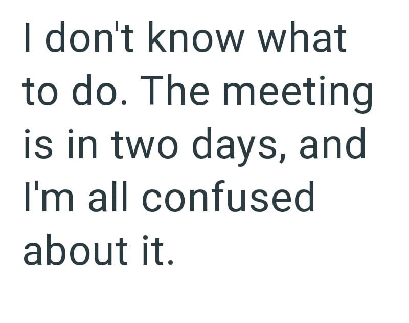 I don't know what to do. The meeting is in two days, and I'm all confused about it.