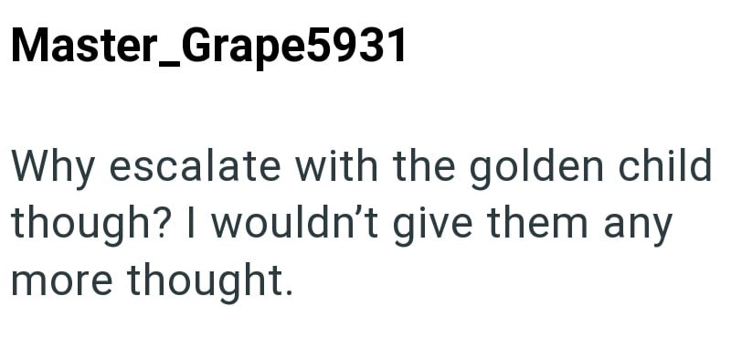 Master_Grape5931 Why escalate with the golden child though? I wouldn't give them any more thought.