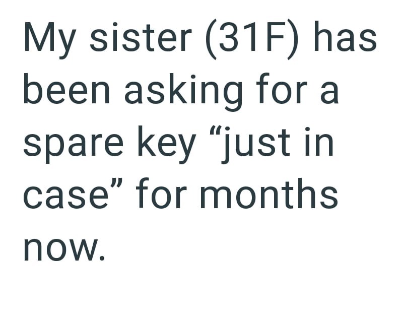My sister (31F) has been asking for a spare key "just in case" for months now.