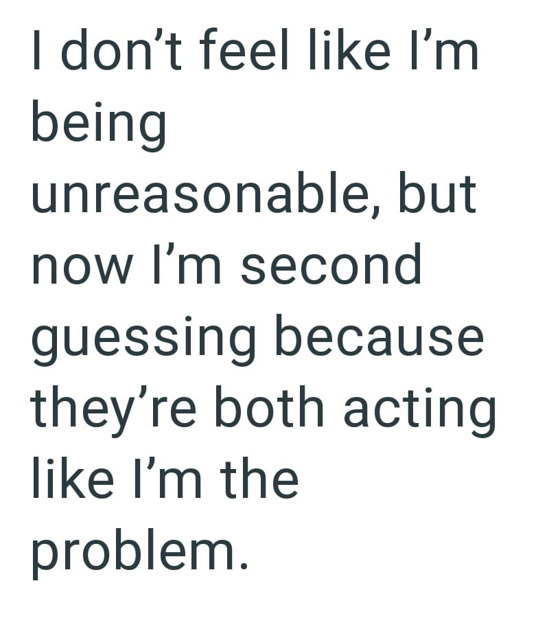 I don't feel like I'm being unreasonable, but now I'm second guessing because they're both acting like I'm the problem.