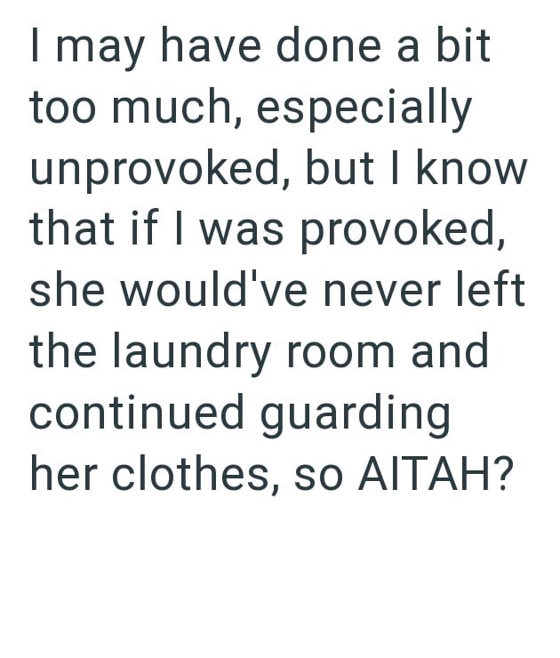 I may have done a bit too much, especially unprovoked, but I know that if I was provoked, she would've never left the laundry room and continued guarding her clothes, so AITAH?