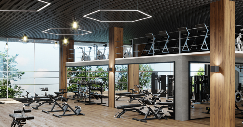 Interior of a modern-looking gym for athletes. 