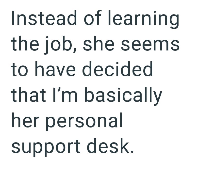 Instead of learning the job, she seems to have decided that I'm basically her personal support desk.