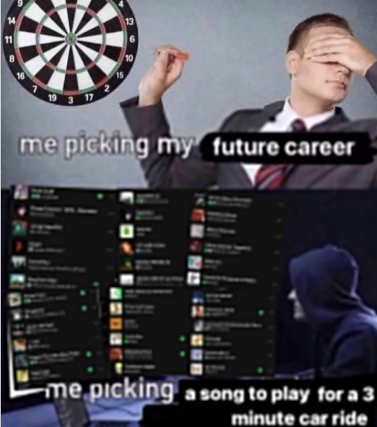 11 13 19 3 17 2 15 me picking my future career me picking a song to play for a 3 minute car ride