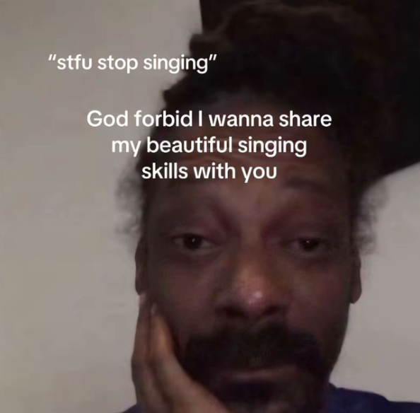 "stfu stop singing" God forbid I wanna share my beautiful singing skills with you