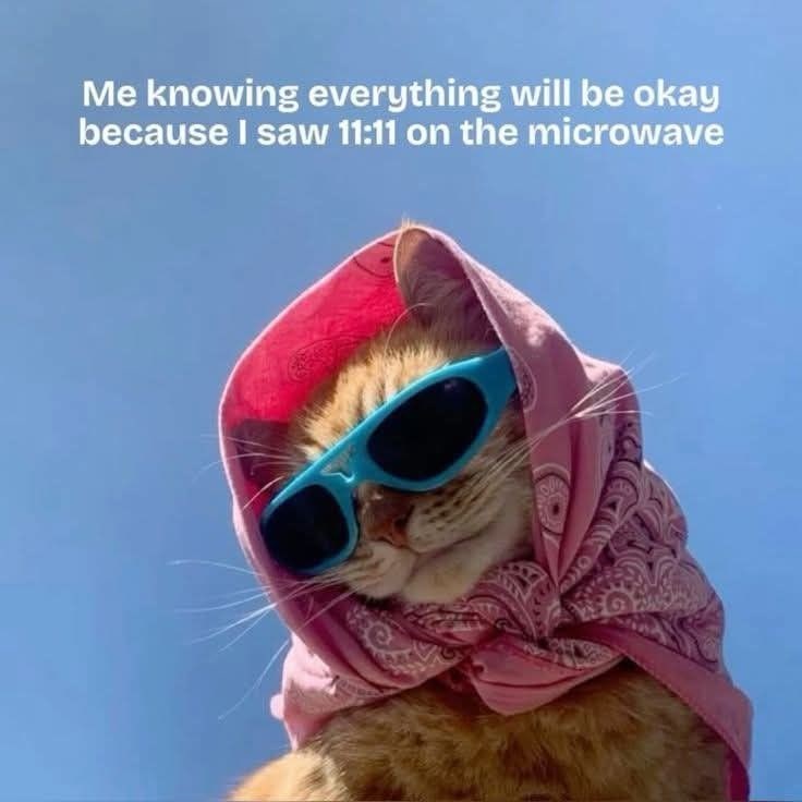 Me knowing everything will be okay because I saw 11:11 on the microwave
