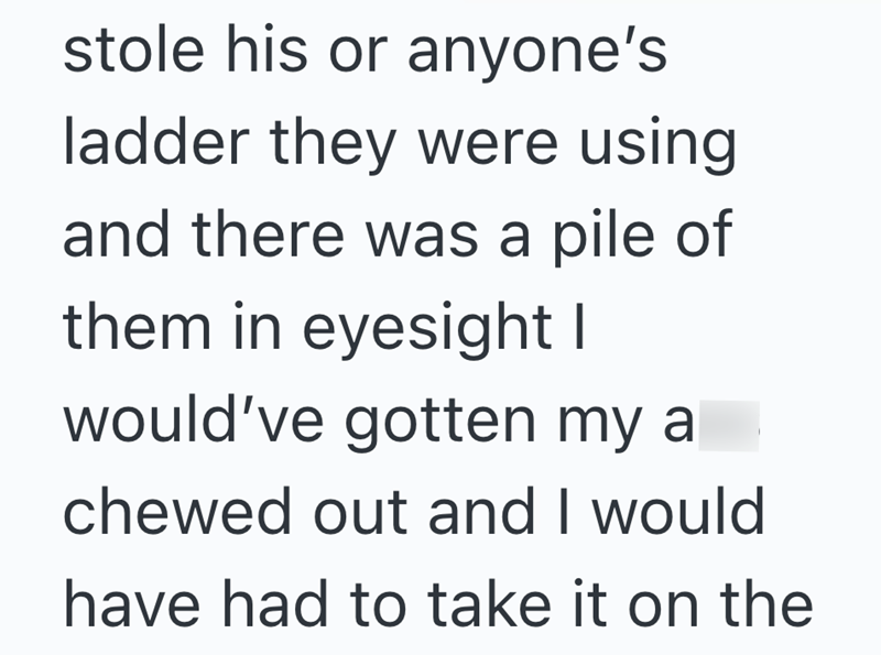 stole his or anyone's ladder they were using and there was a pile of them in eyesight I would've gotten my a chewed out and I would have had to take it on the