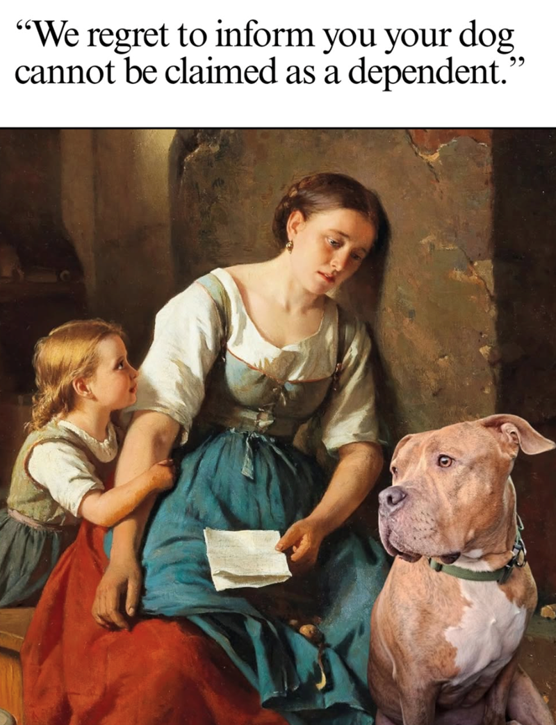 "We regret to inform you your dog cannot be claimed as a dependent."