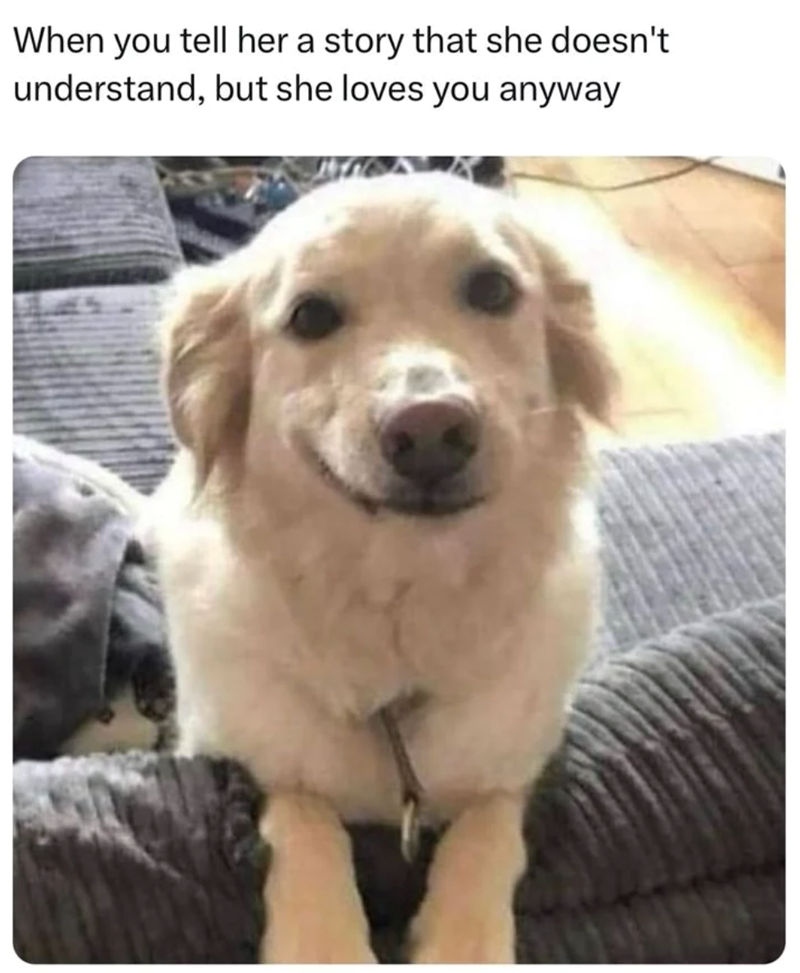 When you tell her a story that she doesn't understand, but she loves you anyway