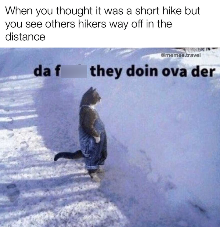 When you thought it was a short hike but you see others hikers way off in the distance @memes.travel da f they doin ova der