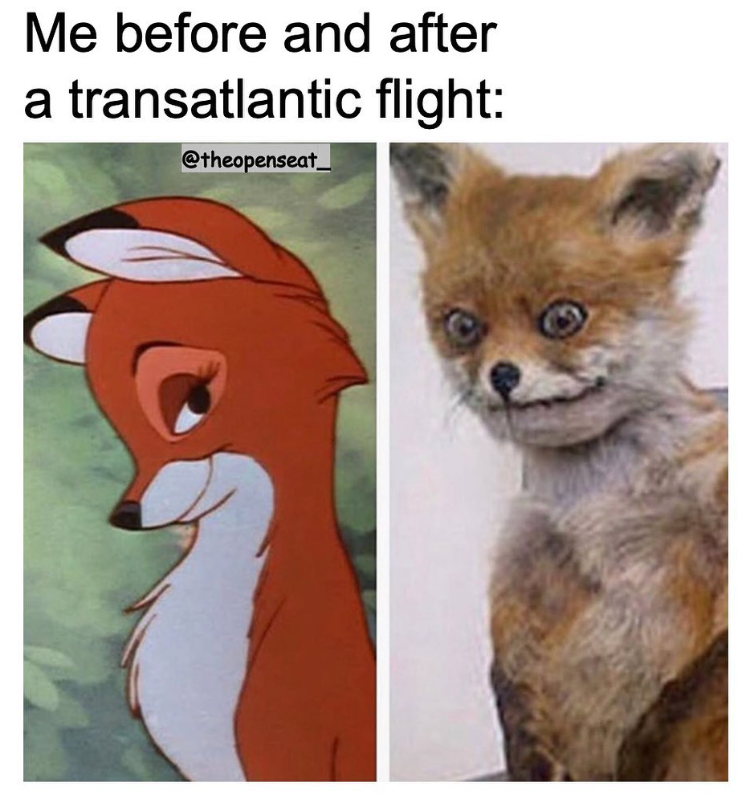 Me before and after a transatlantic flight: @theopenseat