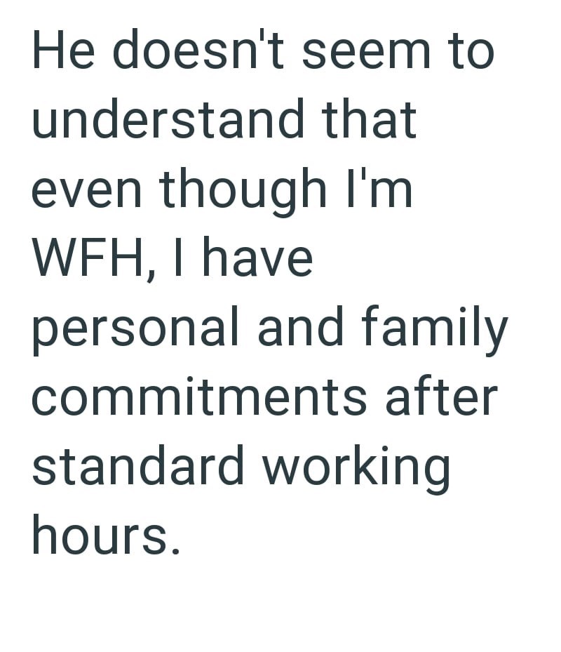 He doesn't seem to understand that even though I'm WFH, I have personal and family commitments after standard working hours.