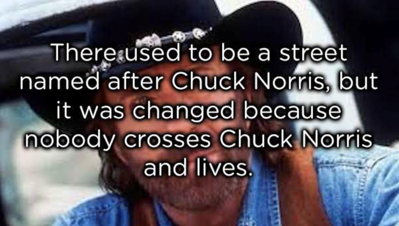 There used to be a street named after Chuck Norris, but it was changed because nobody crosses Chuck Norris and lives.