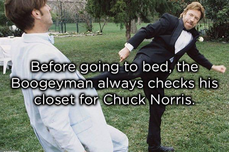 Before going to bed, the Boogeyman always checks his closet for Chuck Norris.