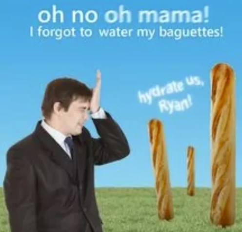 oh no oh mama! I forgot to water my baguettes! hydrate us, Ryan!