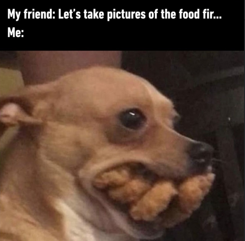 My friend: Let's take pictures of the food fir... Me: