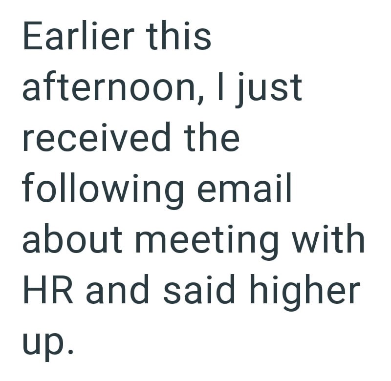Earlier this afternoon, I just received the following email about meeting with HR and said higher up.