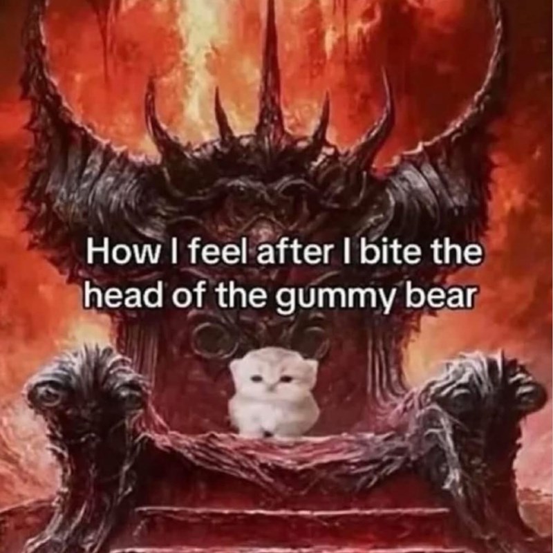 How I feel after I bite the head of the gummy bear