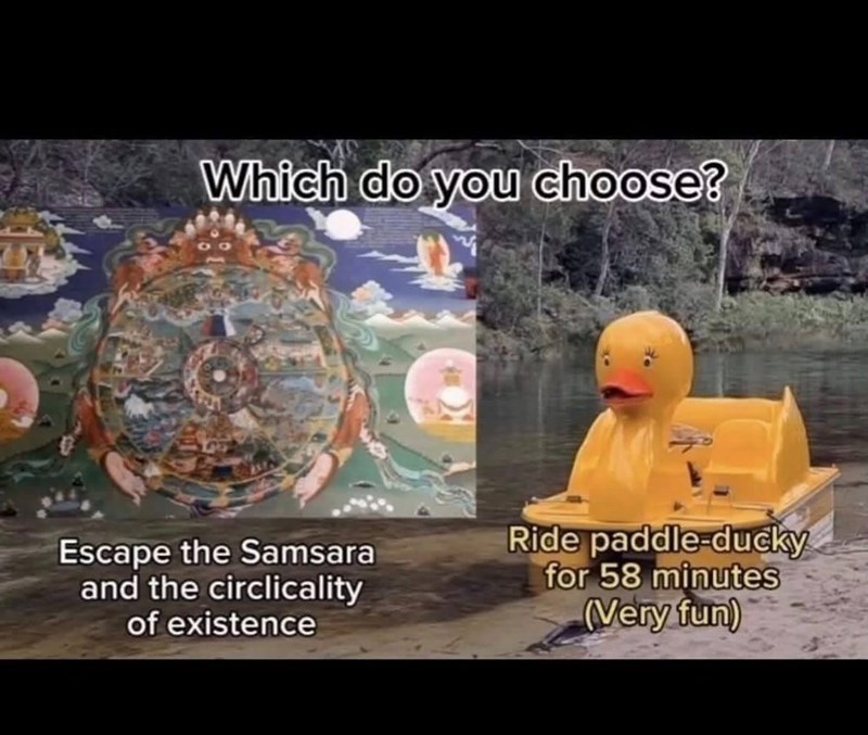 Which do you choose? Escape the Samsara and the circlicality of existence Ride paddle-ducky for 58 minutes (Very fun)