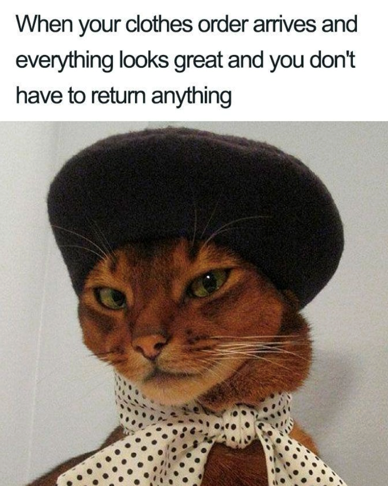 When your clothes order arrives and everything looks great and you don't have to return anything