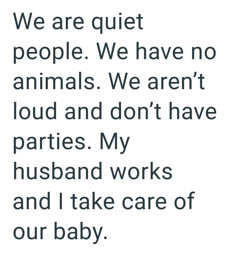 We are quiet people. We have no animals. We aren't loud and don't have parties. My husband works and I take care of our baby.
