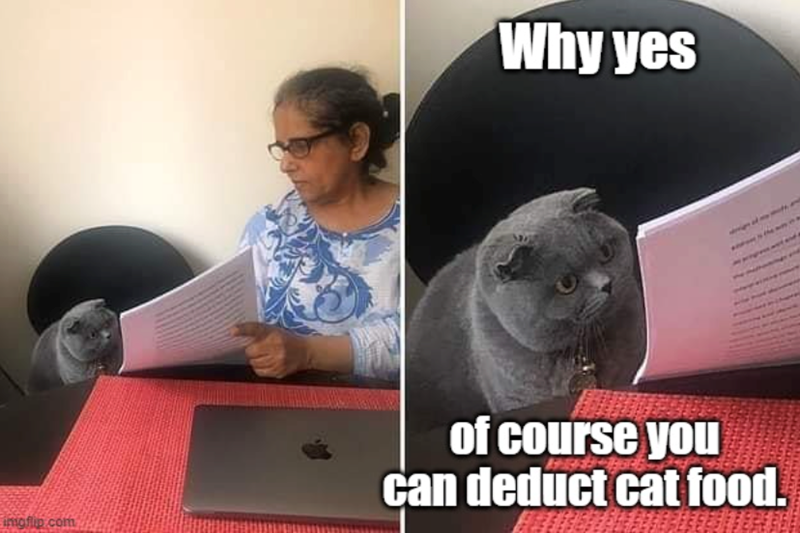 Why yes imgflip.com of course you can deduct cat food.