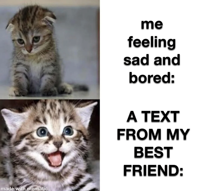 made with mematic me feeling sad and bored: A TEXT FROM MY BEST FRIEND: