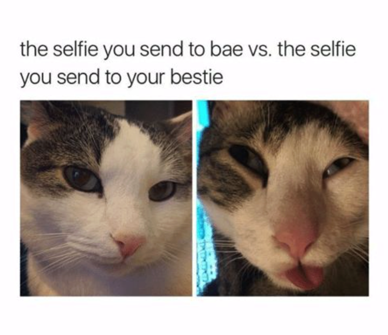 the selfie you send to bae vs. the selfie you send to your bestie
