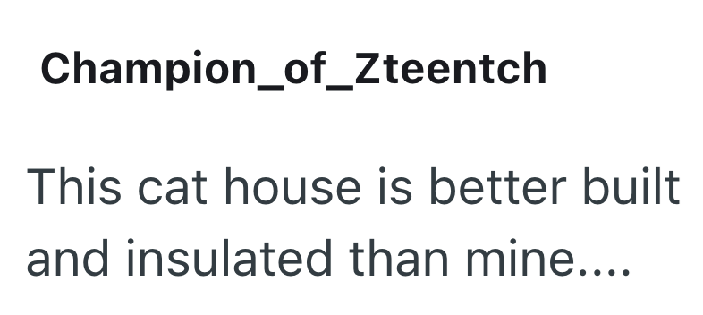 Champion_of_Zteentch This cat house is better built and insulated than mine....