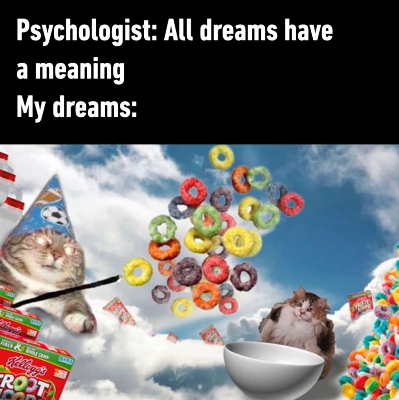 Psychologist: All dreams have a meaning My dreams: Lloyd's S FIBER & WHOLE GRAIN Kellogg's ROOT 1853 TROZT COPS