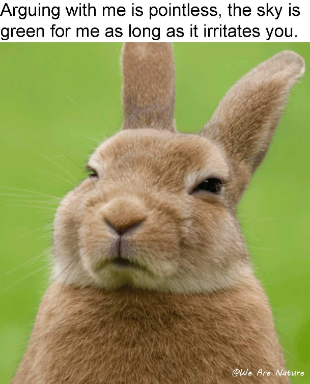 Arguing with me is pointless, the sky is green for me as long as it irritates you. @We Are Nature