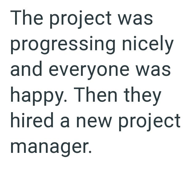 The project was progressing nicely and everyone was happy. Then they hired a new project manager.