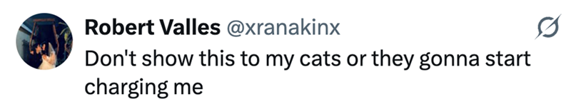 Robert Valles @xranakinx Don't show this to my cats or they gonna start charging me Ø