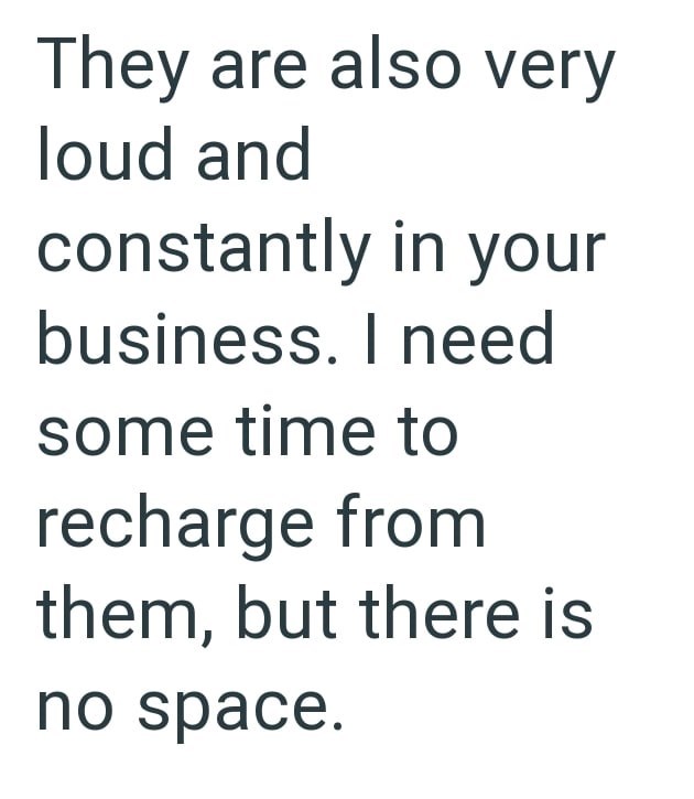 They are also very loud and constantly in your business. I need some time to recharge from them, but there is no space.
