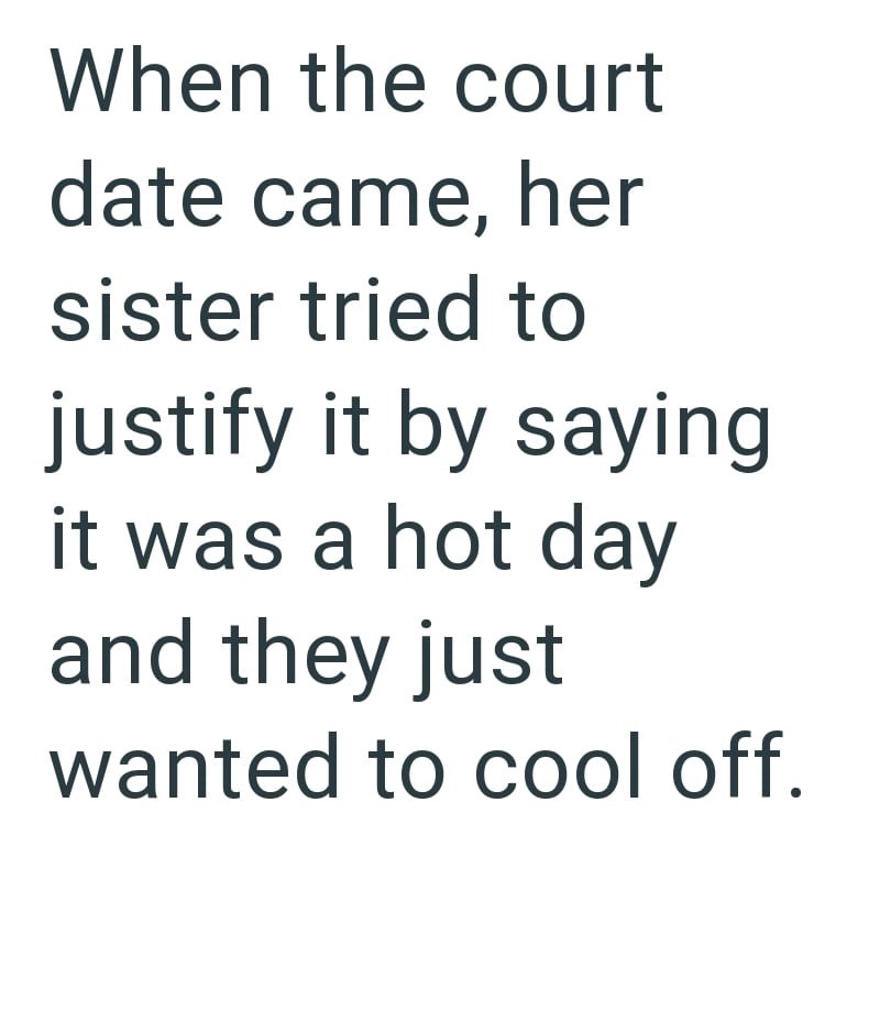 When the court date came, her sister tried to justify it by saying it was a hot day and they just wanted to cool off.