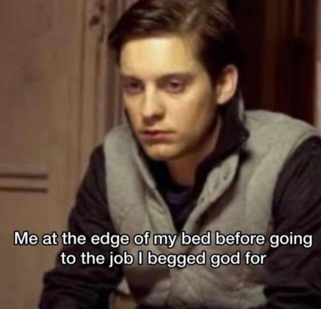 Me at the edge of my bed before going to the job I begged god for