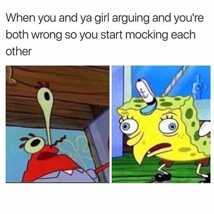 When you and ya girl arguing and you're both wrong so you start mocking each other