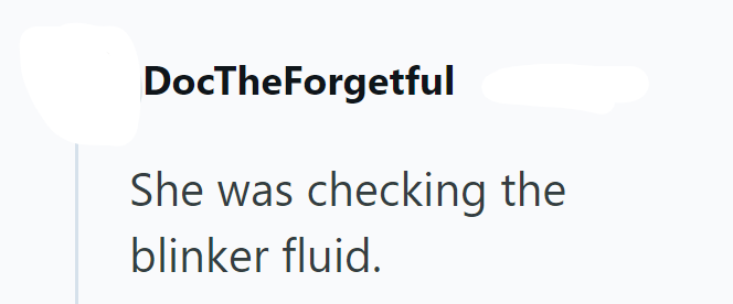 DocTheForgetful She was checking the blinker fluid.