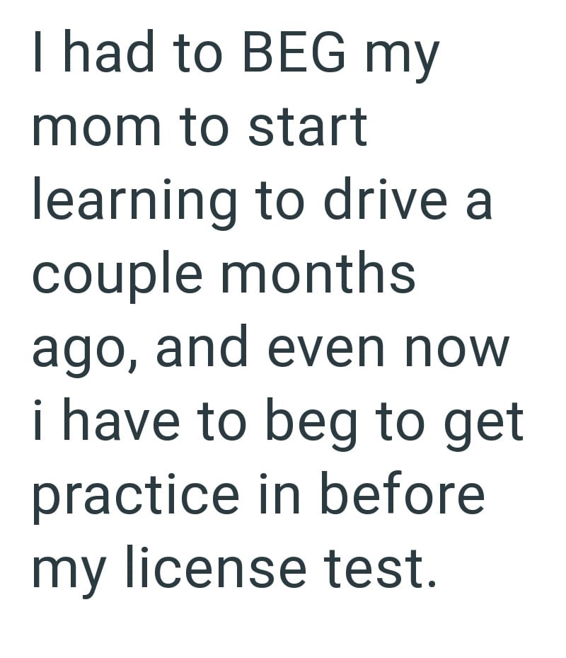 I had to BEG my mom to start learning to drive a couple months ago, and even now i have to beg to get practice in before my license test.