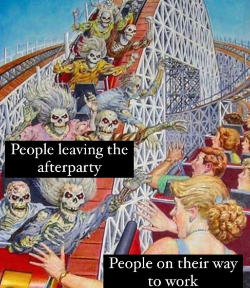 People leaving the afterparty People on their way to work