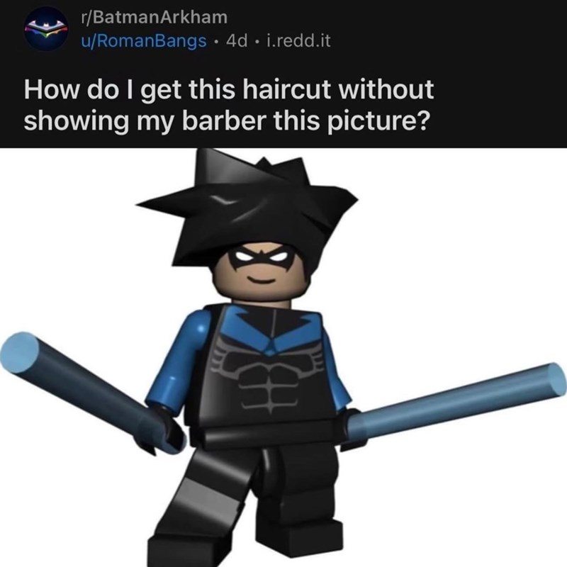 r/Batman Arkham u/RomanBangs ⚫ 4d. i.redd.it How do I get this haircut without showing my barber this picture?