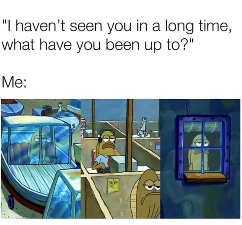 "I haven't seen you in a long time, what have you been up to?" Me: Te De