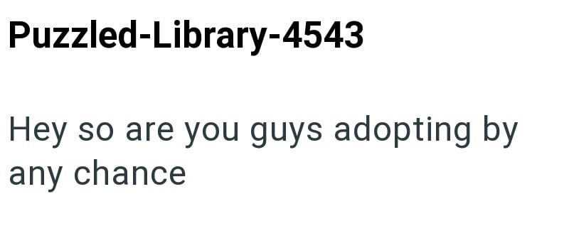 Puzzled-Library-4543 Hey so are you guys adopting by any chance