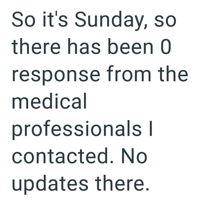 So it's Sunday, so there has been 0 response from the medical professionals I contacted. No updates there.