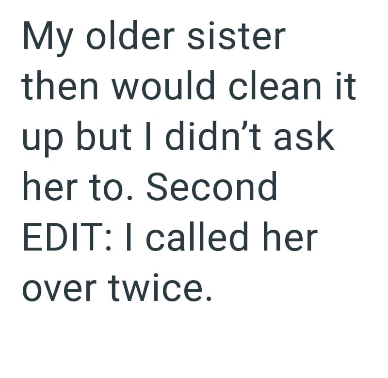 My older sister then would clean it up but I didn't ask her to. Second EDIT: I called her over twice.