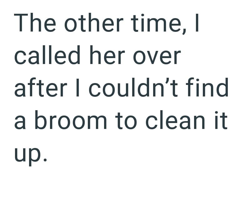 The other time, I called her over after I couldn't find a broom to clean it up.