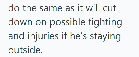do the same as it will cut down on possible fighting and injuries if he's staying outside.